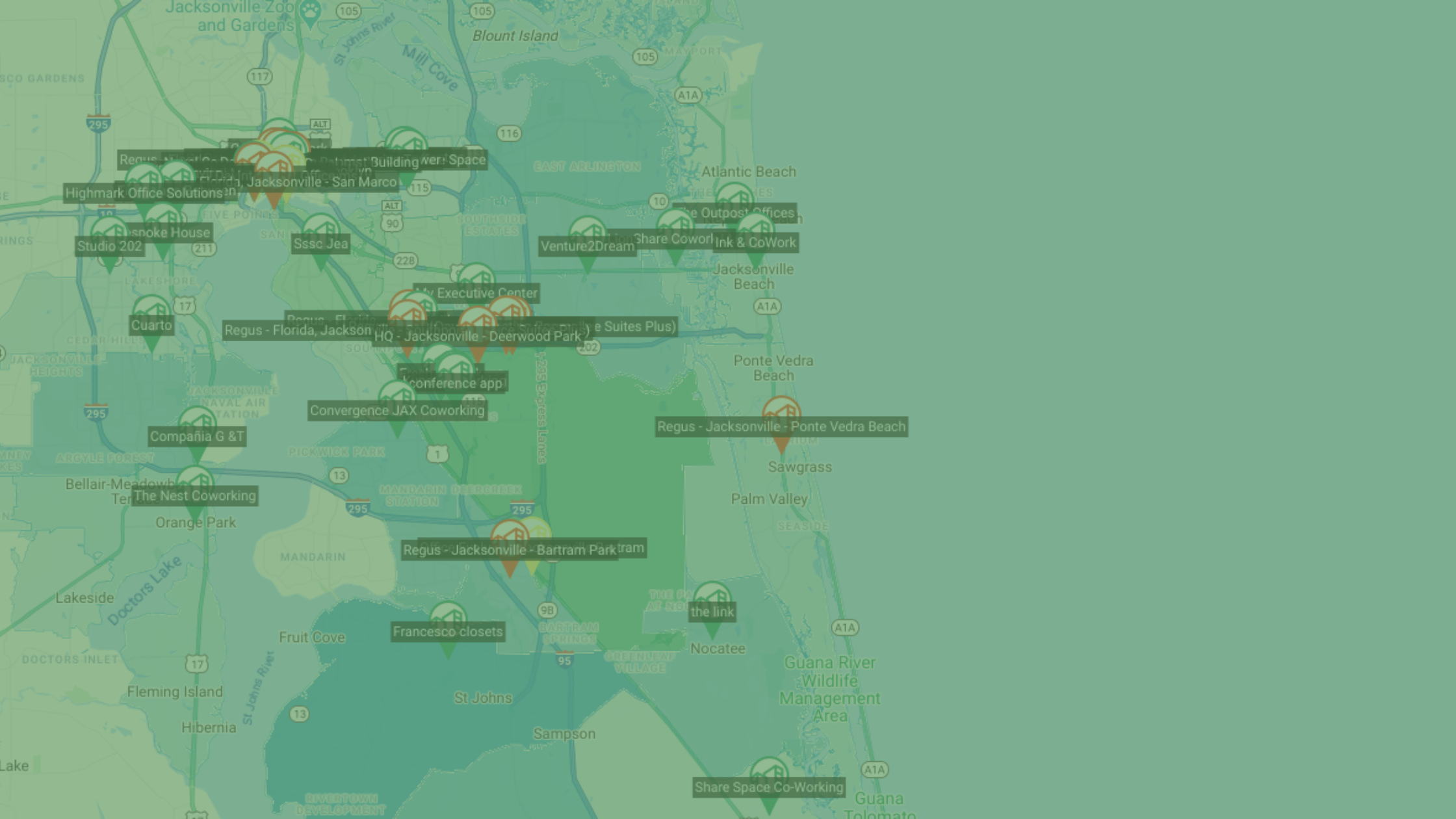 Coworking Map of Jacksonville, FL